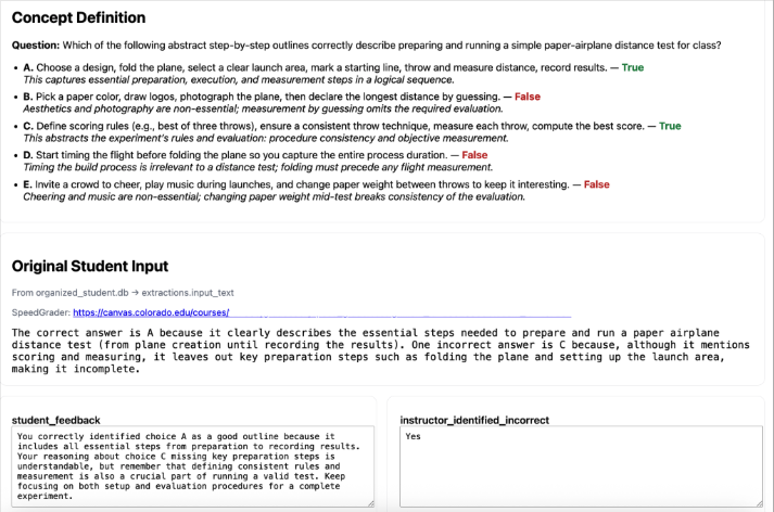 Grader interface for concept assessments